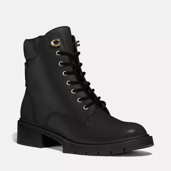 NWOT Coach Lorimer black leather combat boots - Picture 1 of 11
